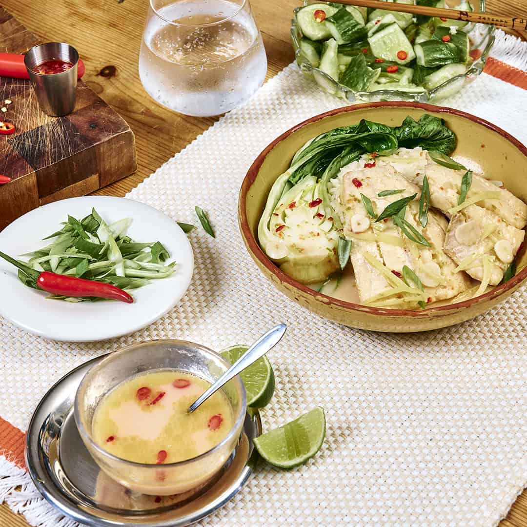 Rice Mlk Poached Fish with Ginger and Lime