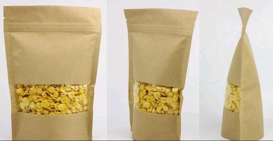 Commercial Stand Up Kraft Paper Zipper Bags Round Bottom With Window For Snack